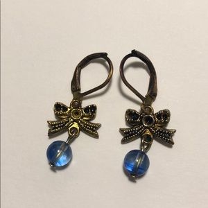 Vintage Drop Stone Bow Earrings